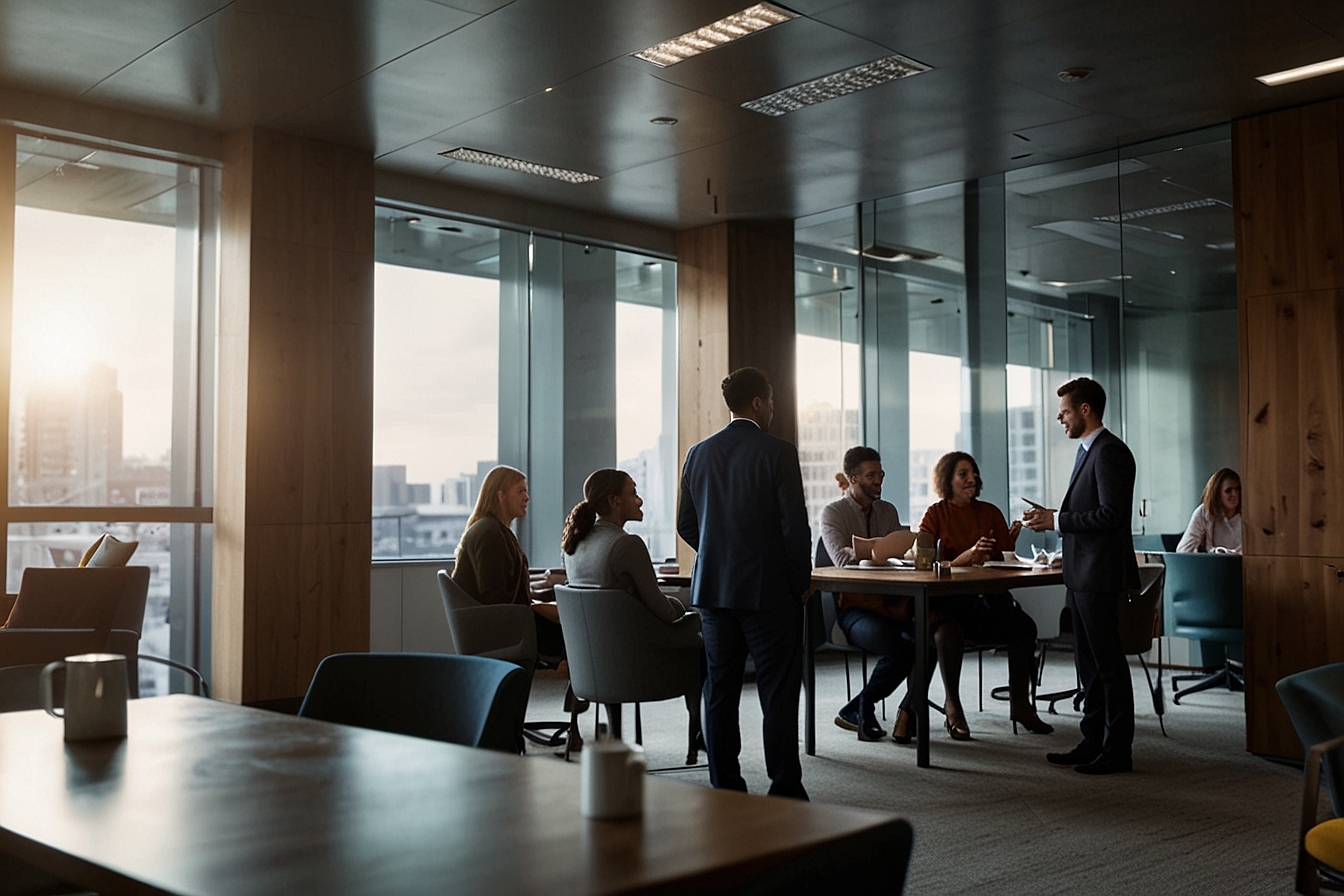 Leonardo_Lightning_XL_A_modern_office_scene_showing_diverse_bu_1